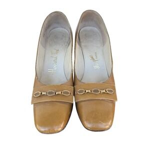 Howard Fox Carmel Leather Square‎ Toe Pumps Heels Women's Size 7.5 60s - 70s VTG